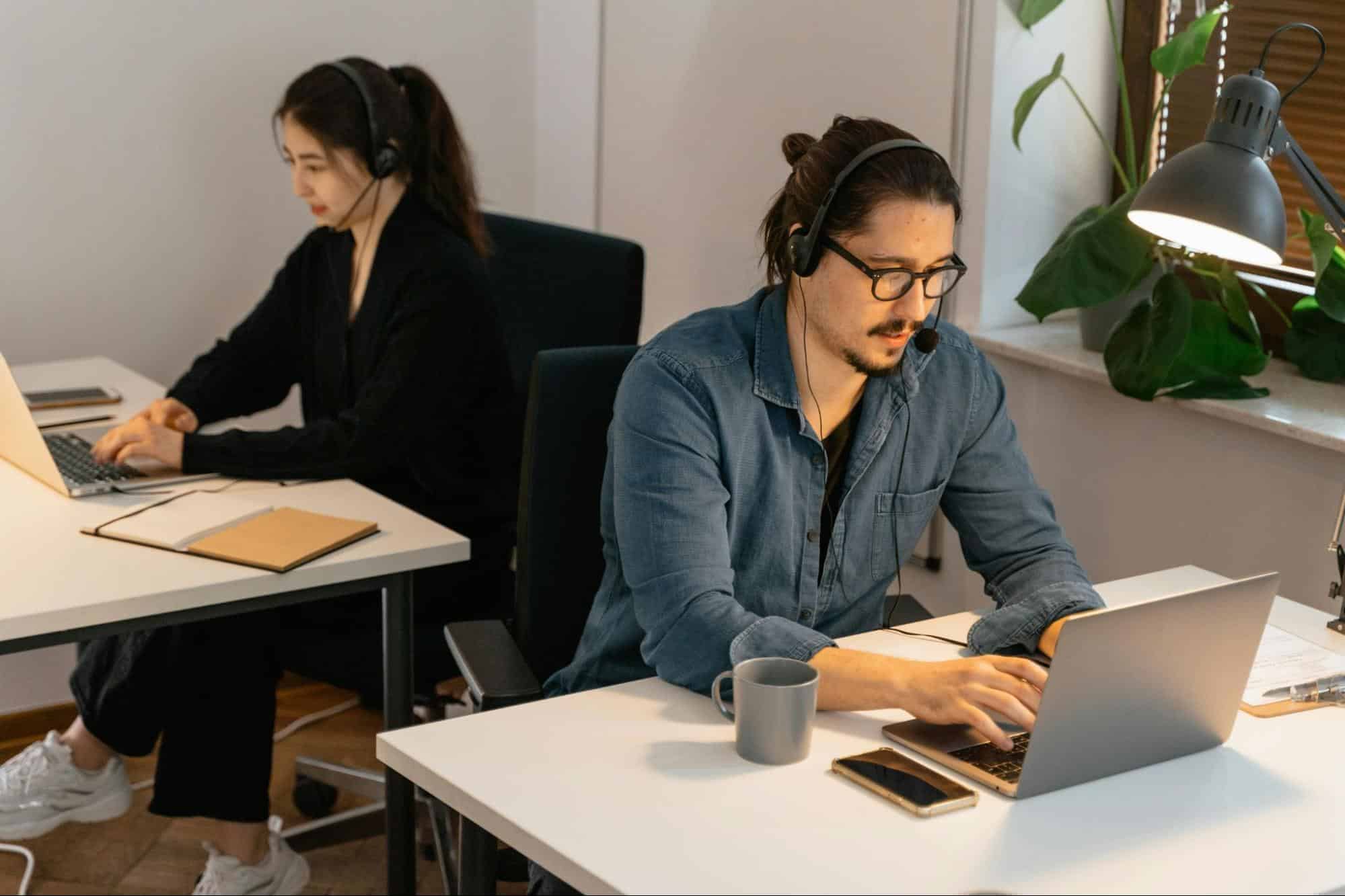A man and woman working