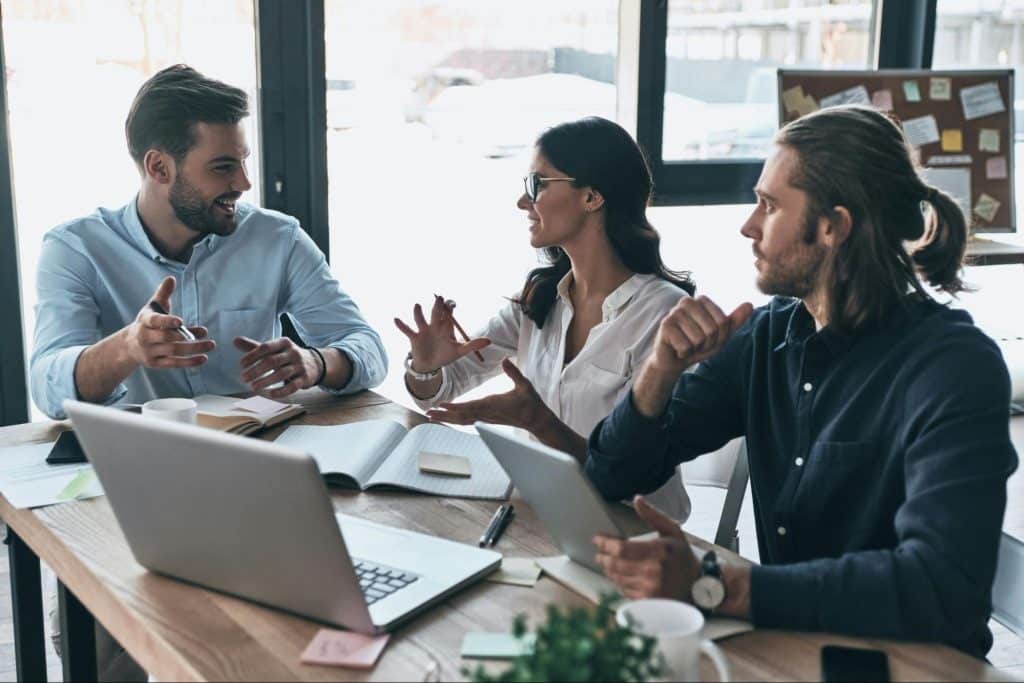 A man with his colleagues