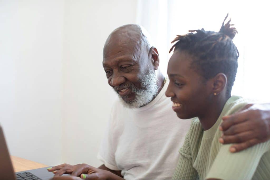 A daughter teaching his father