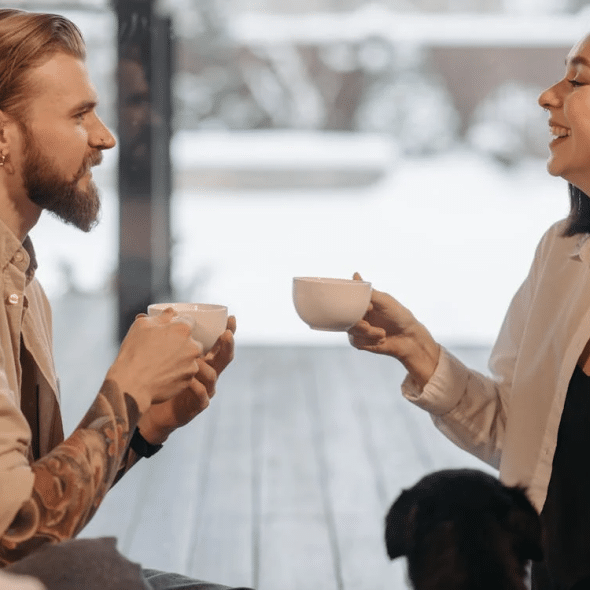 Beautiful Couple Drinking Coffee