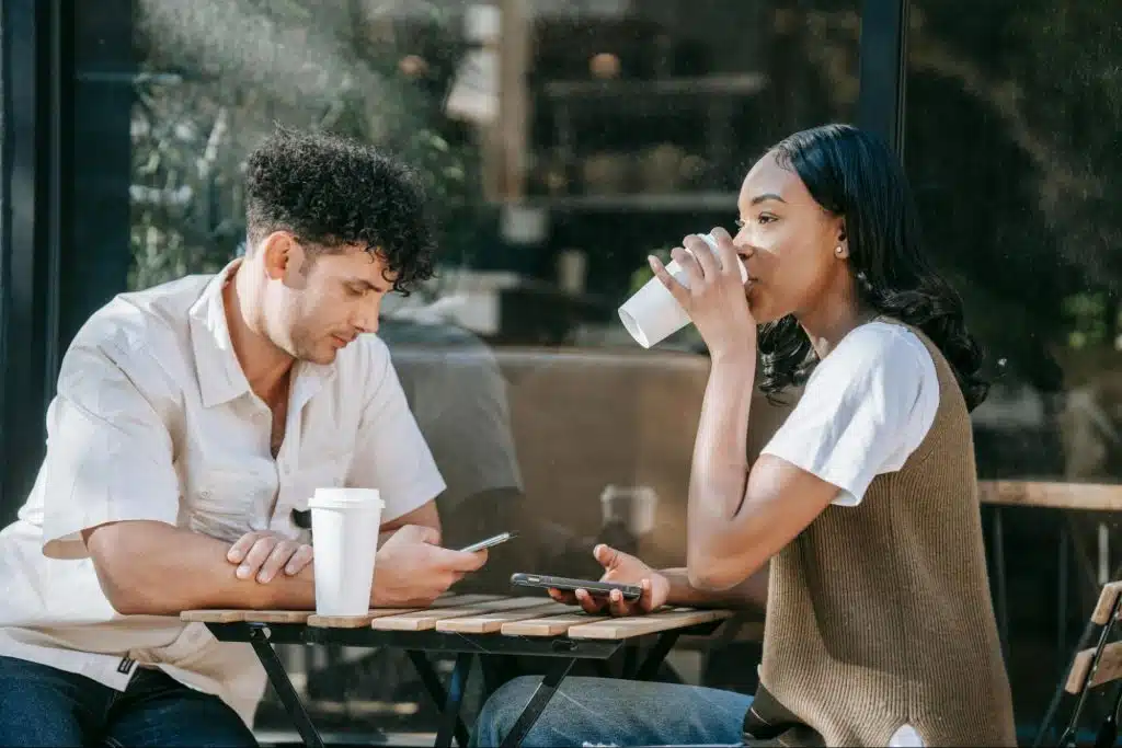 A man and woman having a coffee