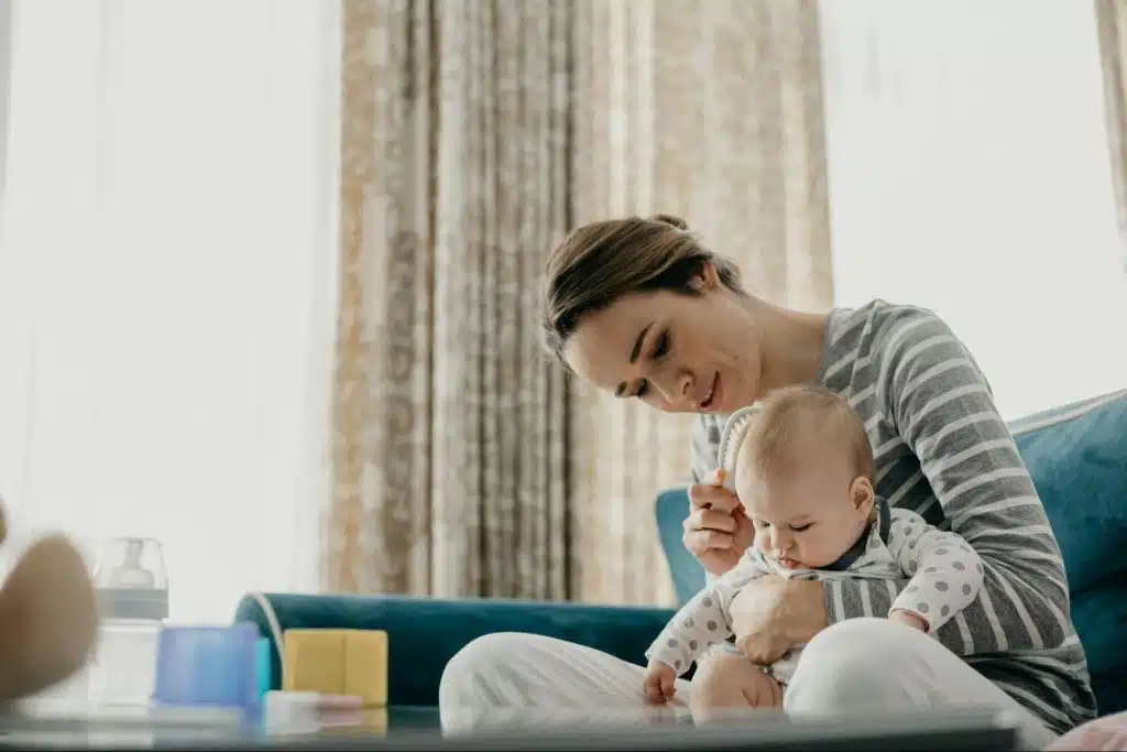 A woman checking her baby