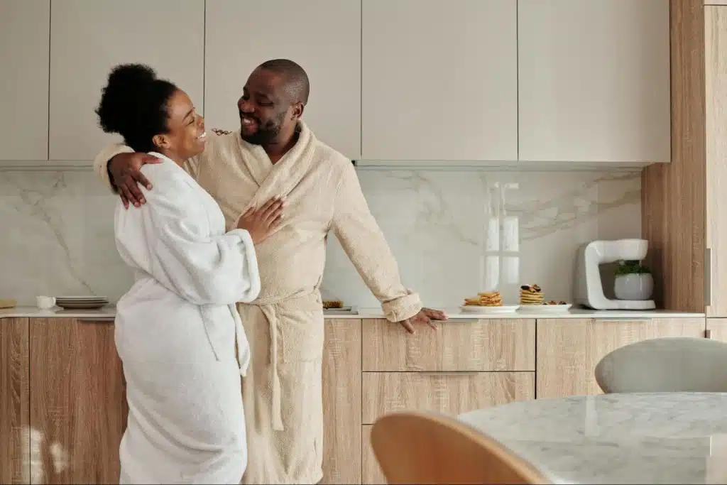 A man and woman at together