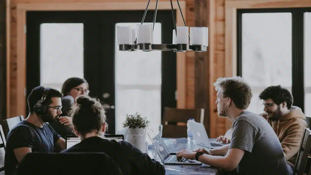 A group of colleagues having a meeting