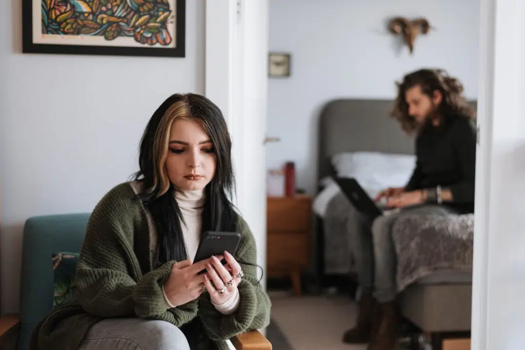 A woman using her phone