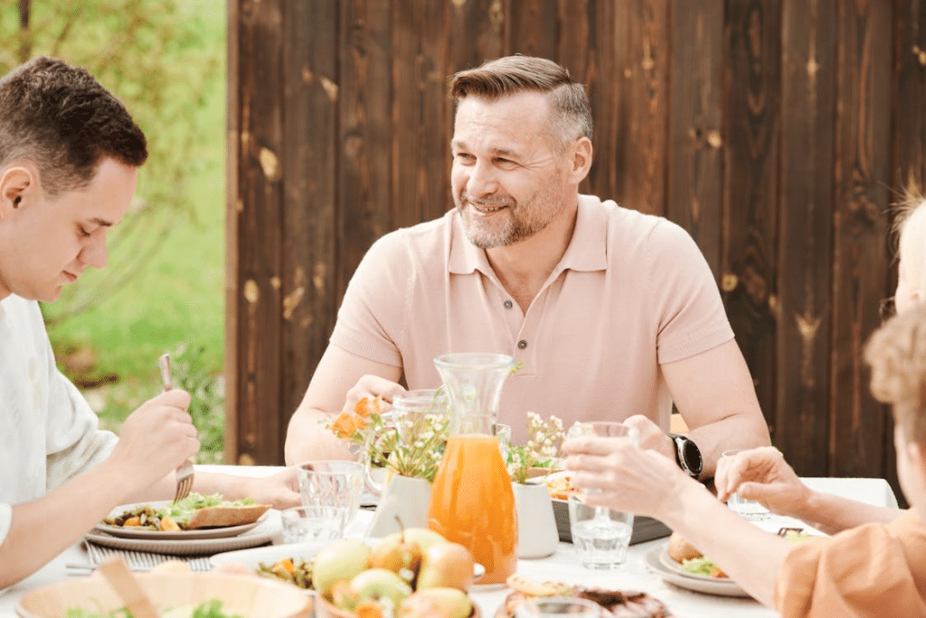 A family eating together
