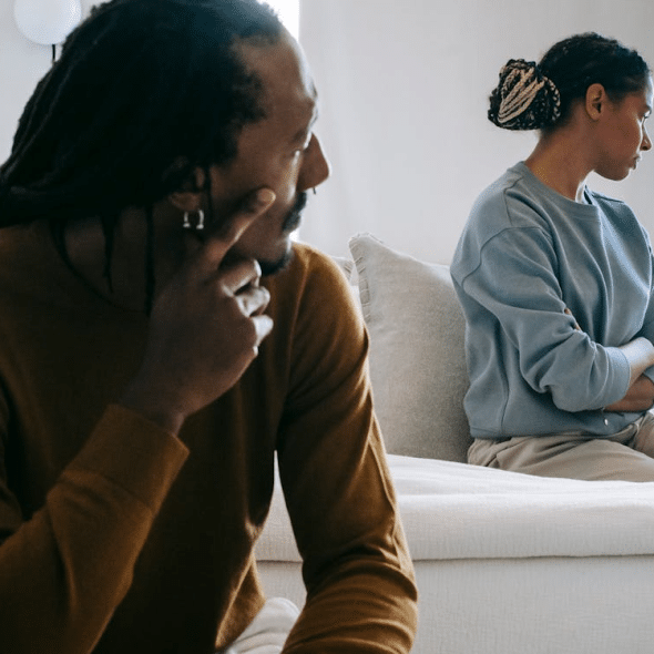 A man and a woman sitting