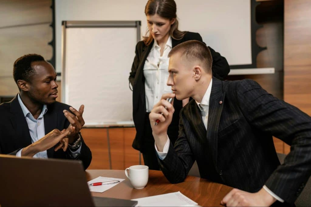 A man talking to his client for investment