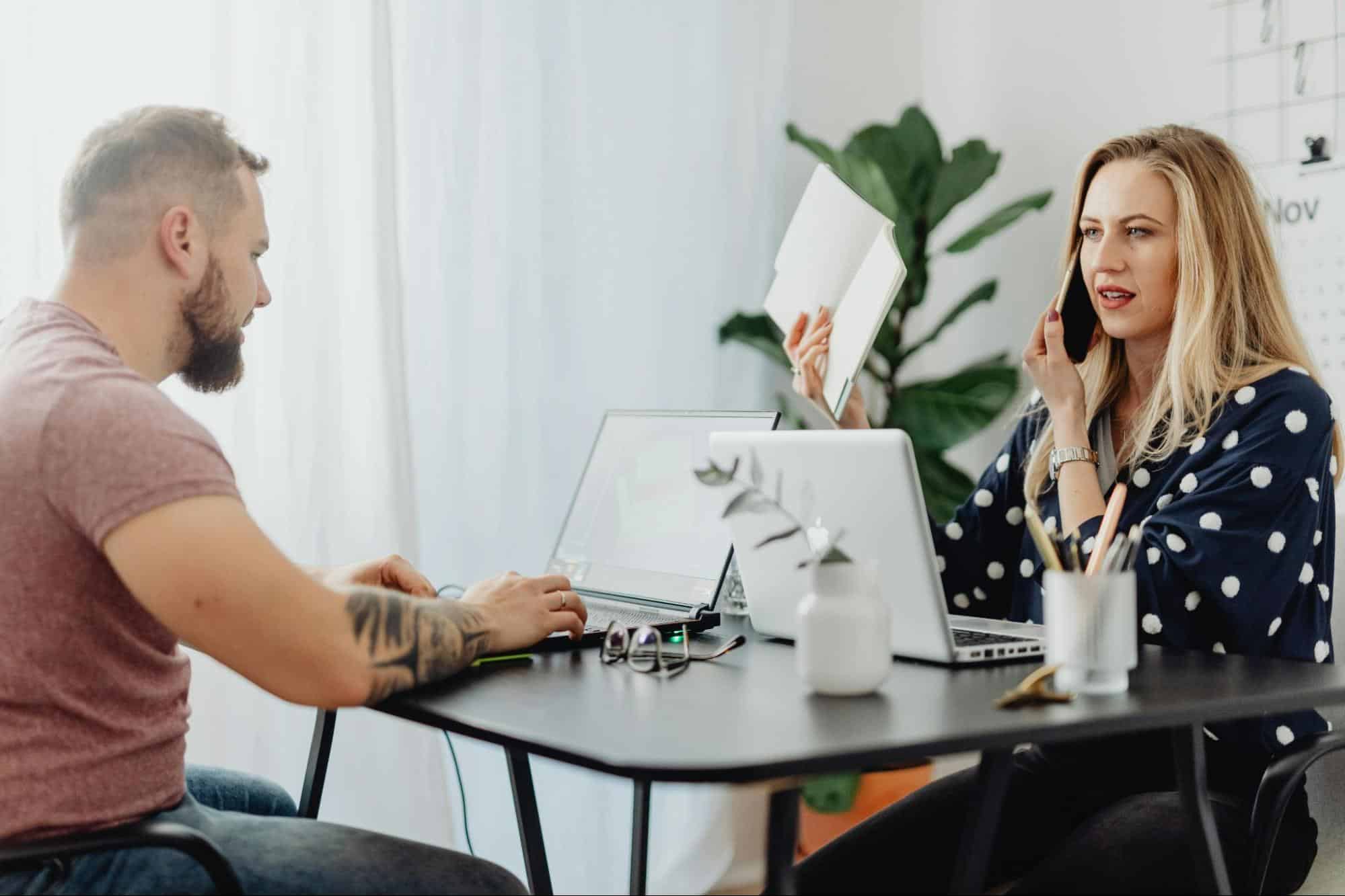 A man and woman working