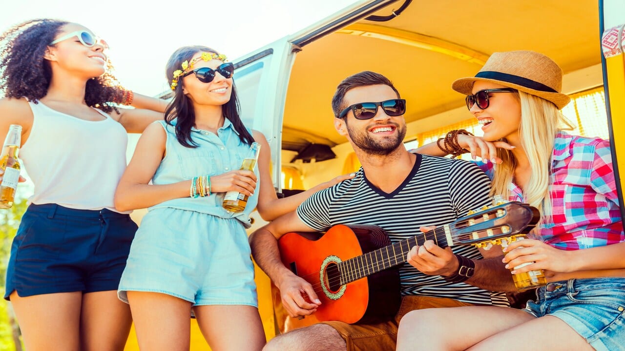 Group of friends at a minivan party