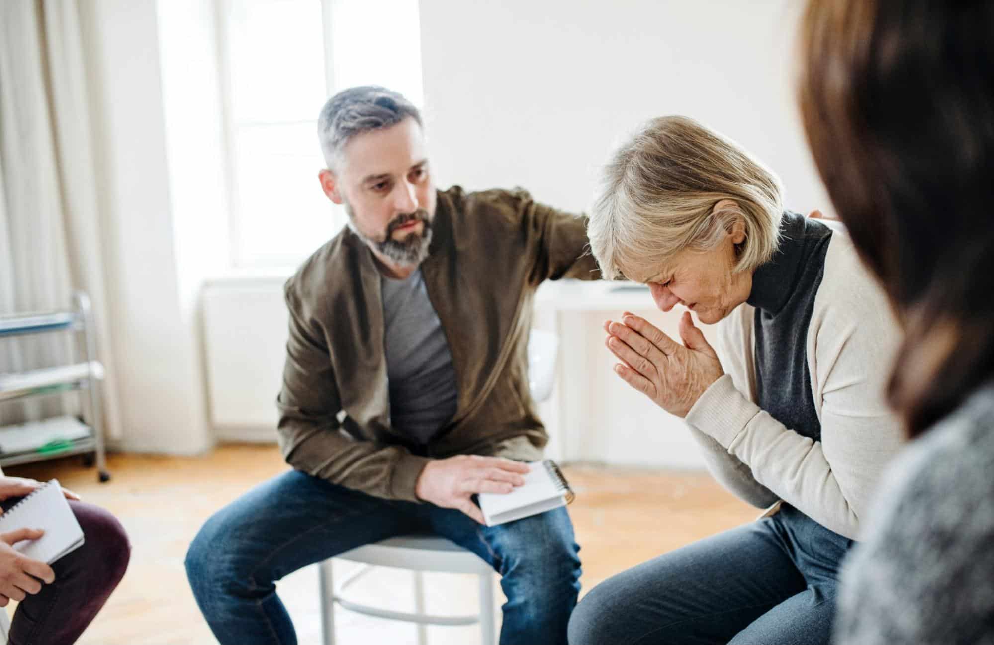 A man telling something to woman