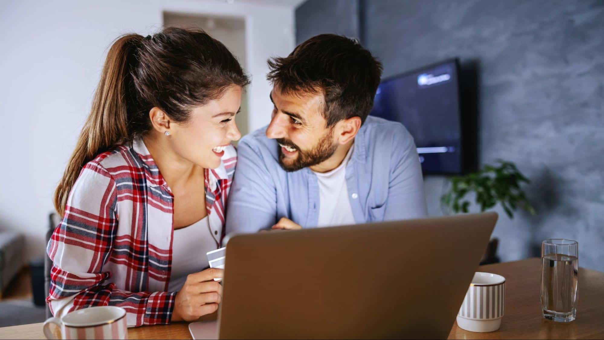 A man and woman looking at each other