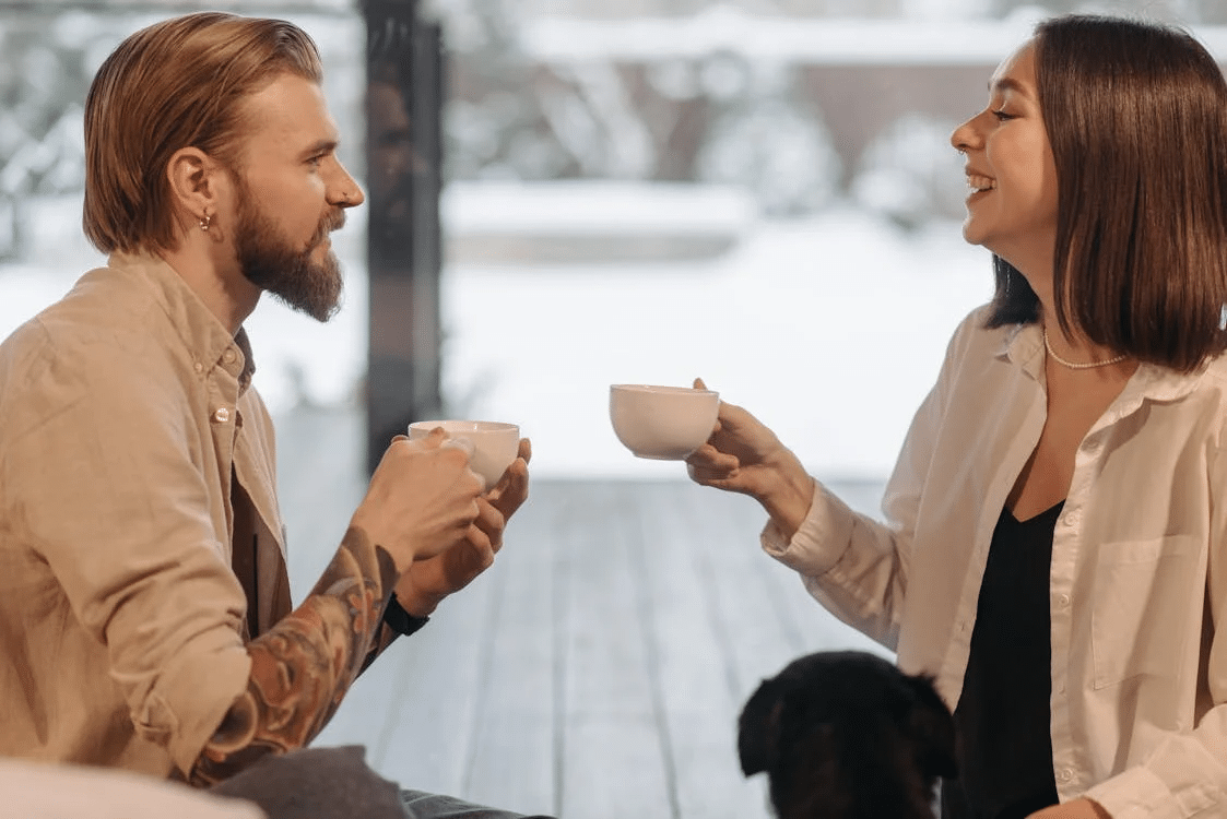A couple having a cup of coffee