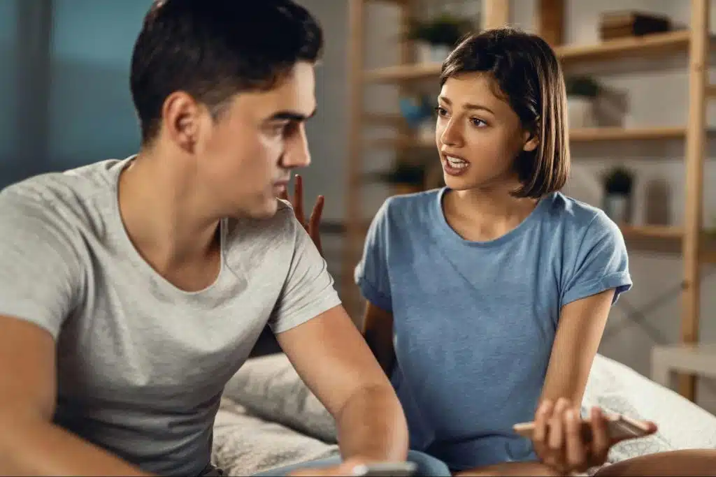 A woman nagging a man