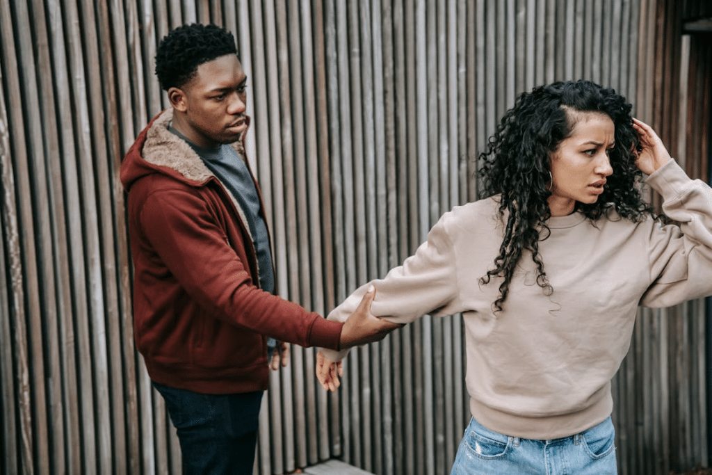 Man trying to talk to dismissive wife