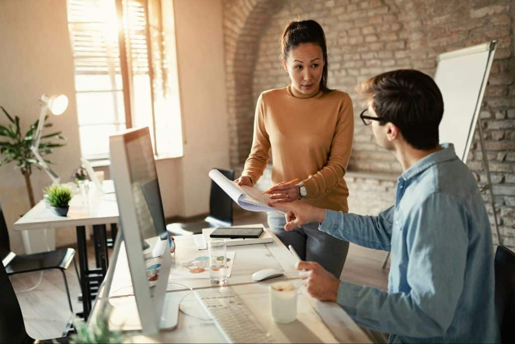 A man and woman talking