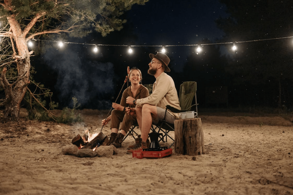 A man and a woman camping