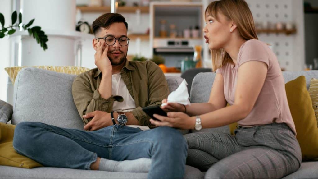 A woman confronting his husband