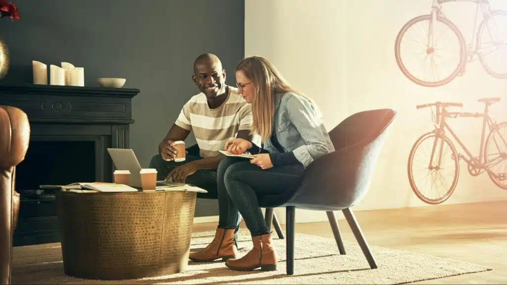 A man and woman at the livingroom