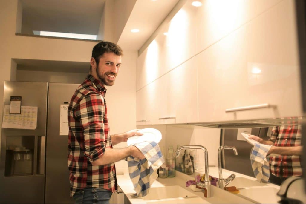 A man cleaning