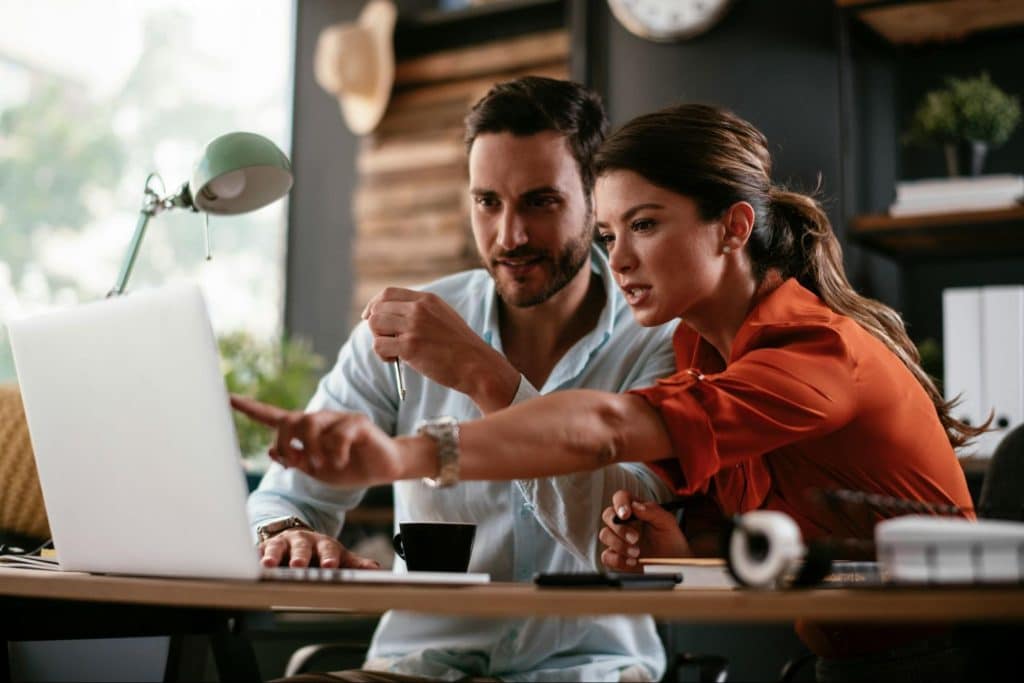 A man and woman working together