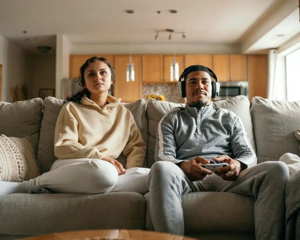 A woman sitting beside the man