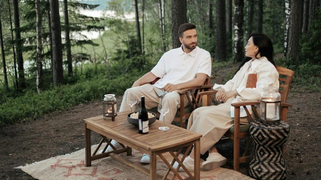 A couple having a conversation.