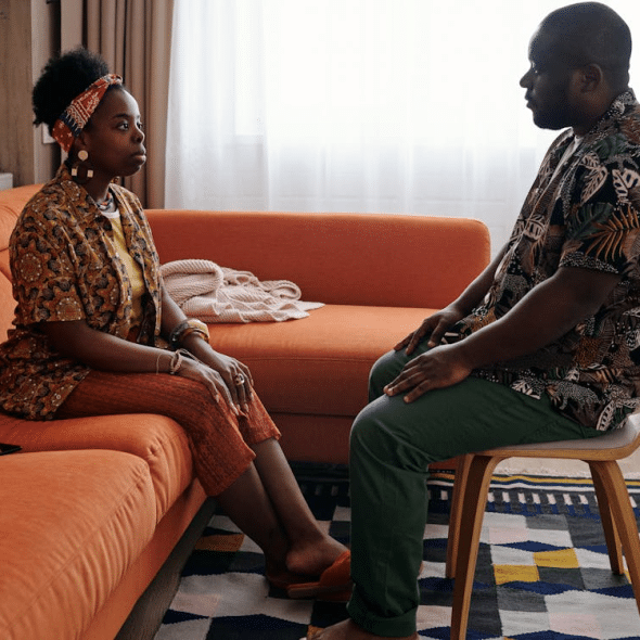 A man and a woman having a conversation