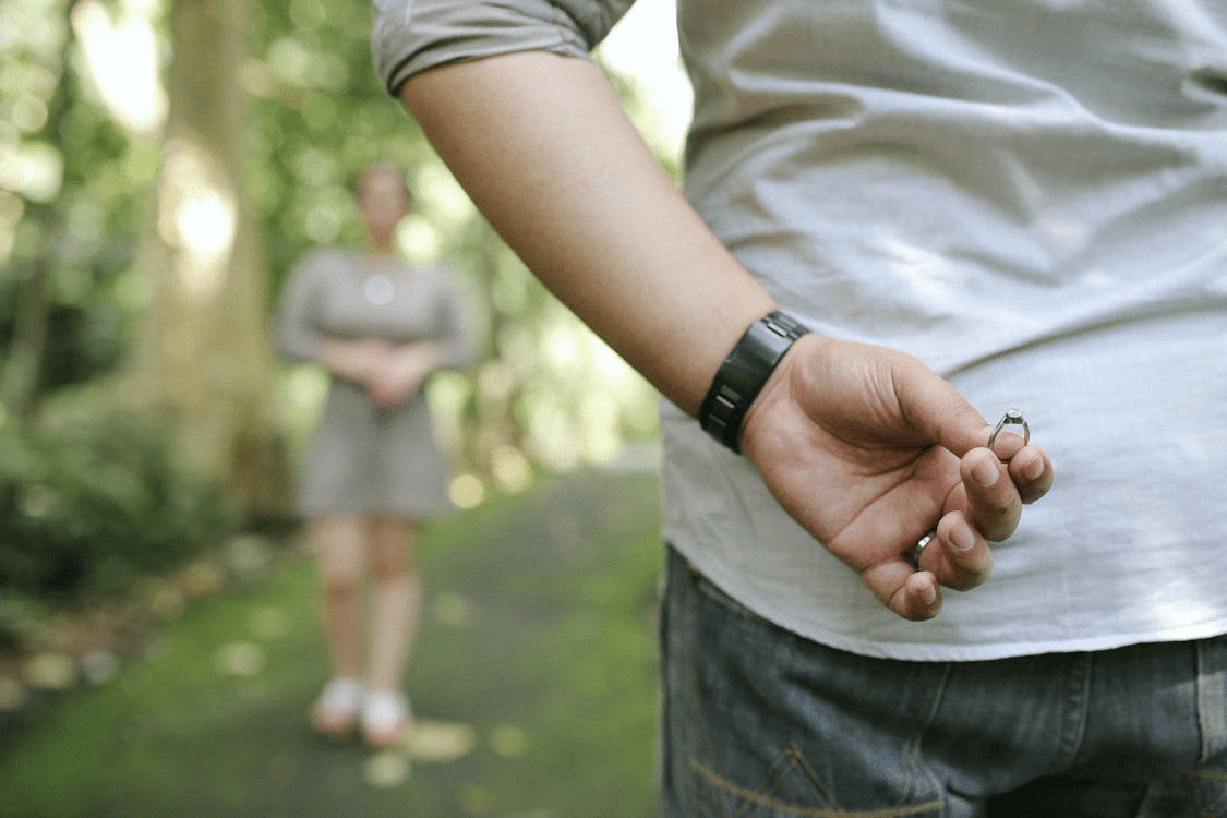 A man hiding a ring