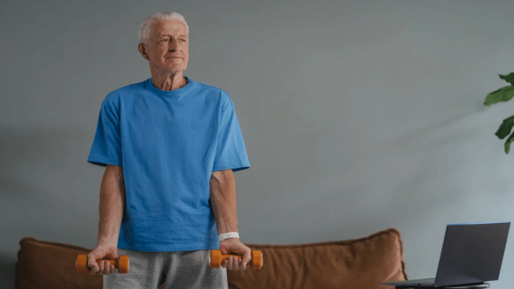 A man exercising by himself