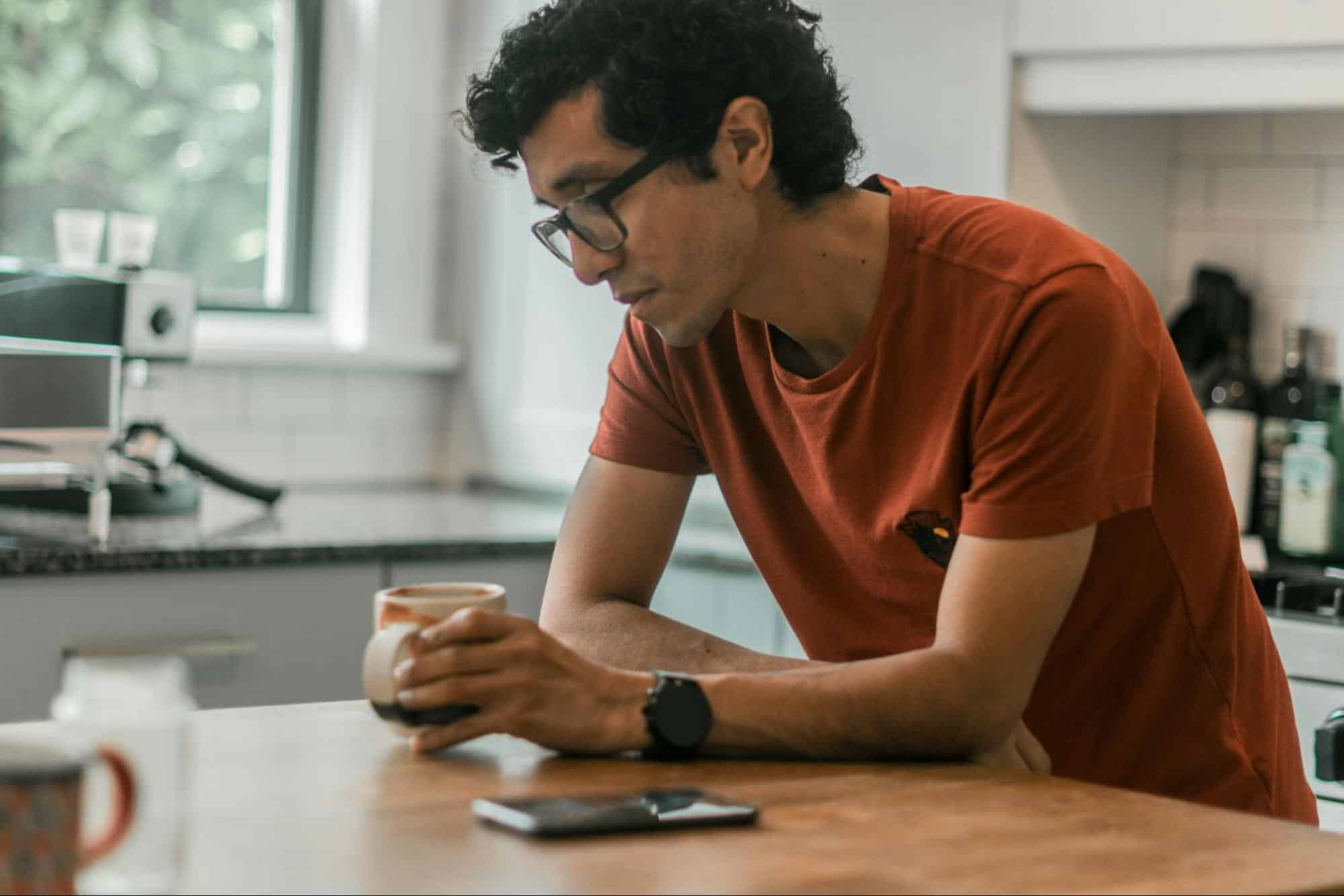 A man alone and having a coffee
