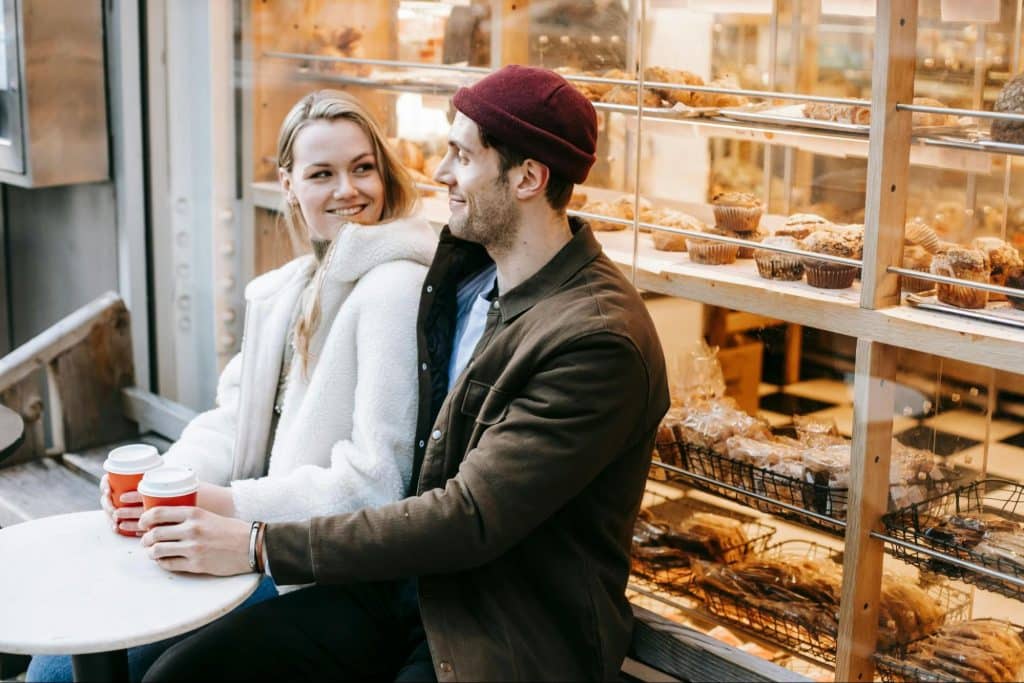 A man and woman talking