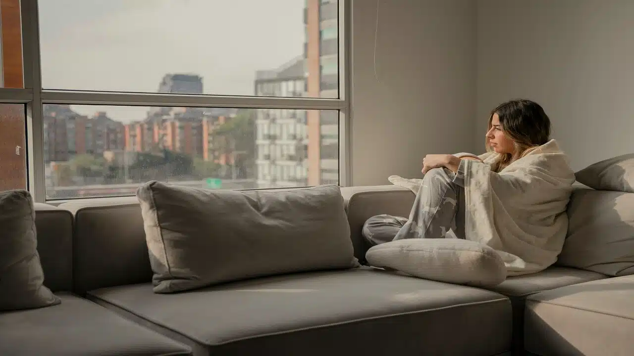 A woman looking out the window