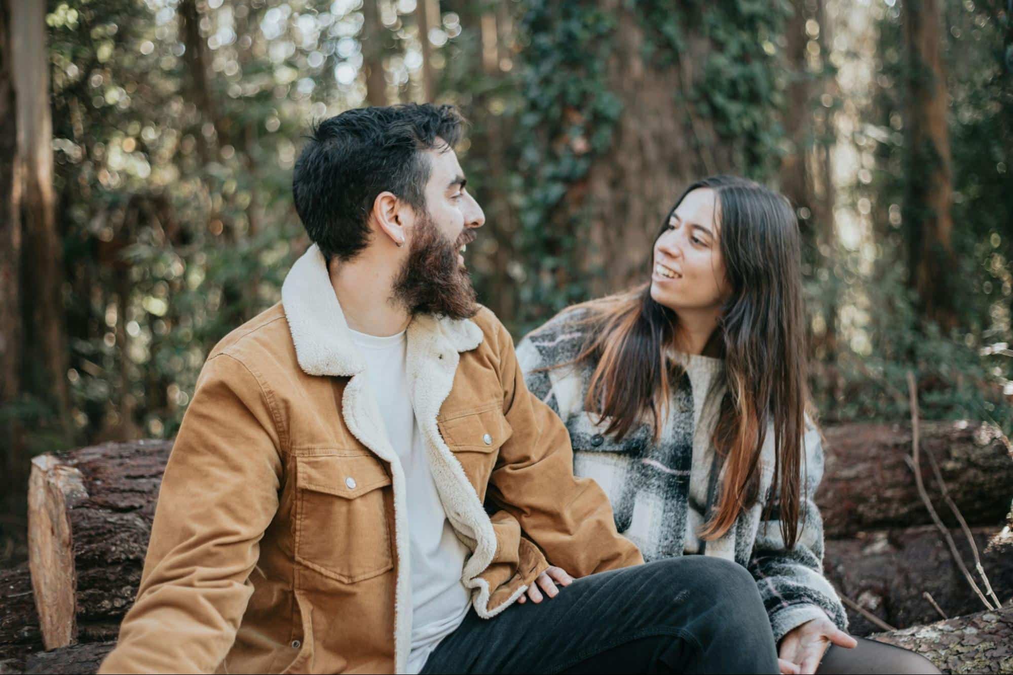 A man and woman looking at each other