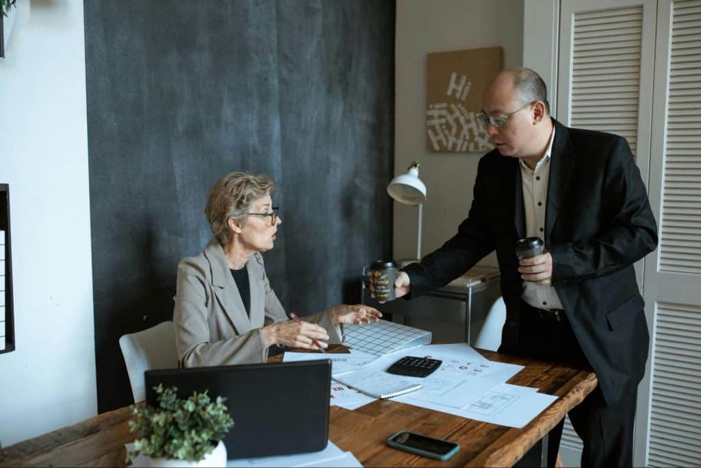 A man and woman talking