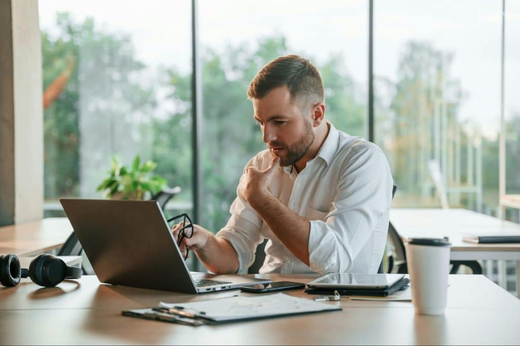 A man focusing working