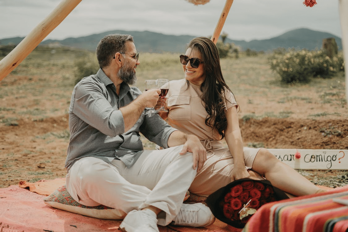 A couple looking happy