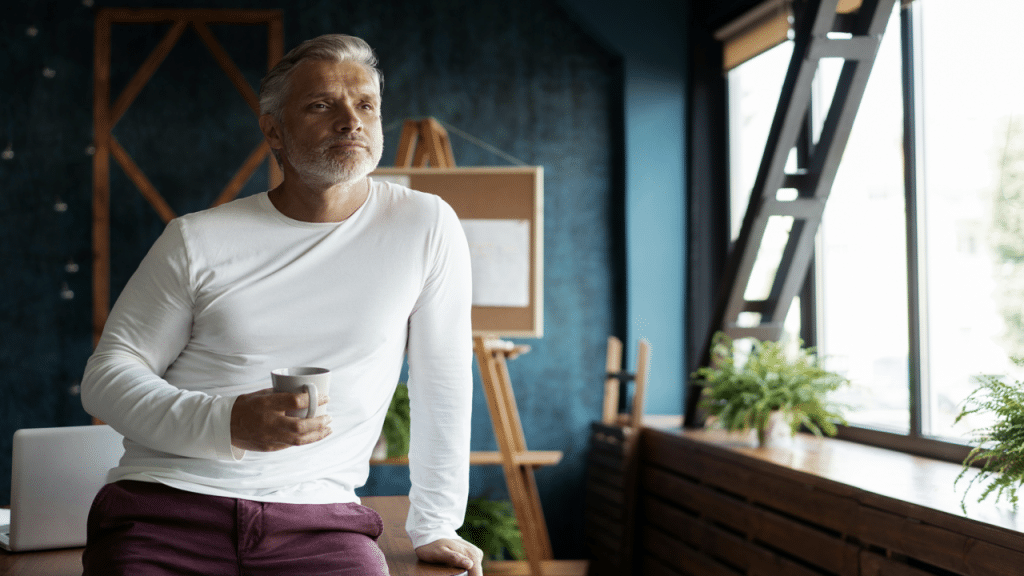 A man looking serious while thinking