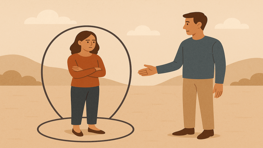 An image depicting a man understanding the woman’s boundaries