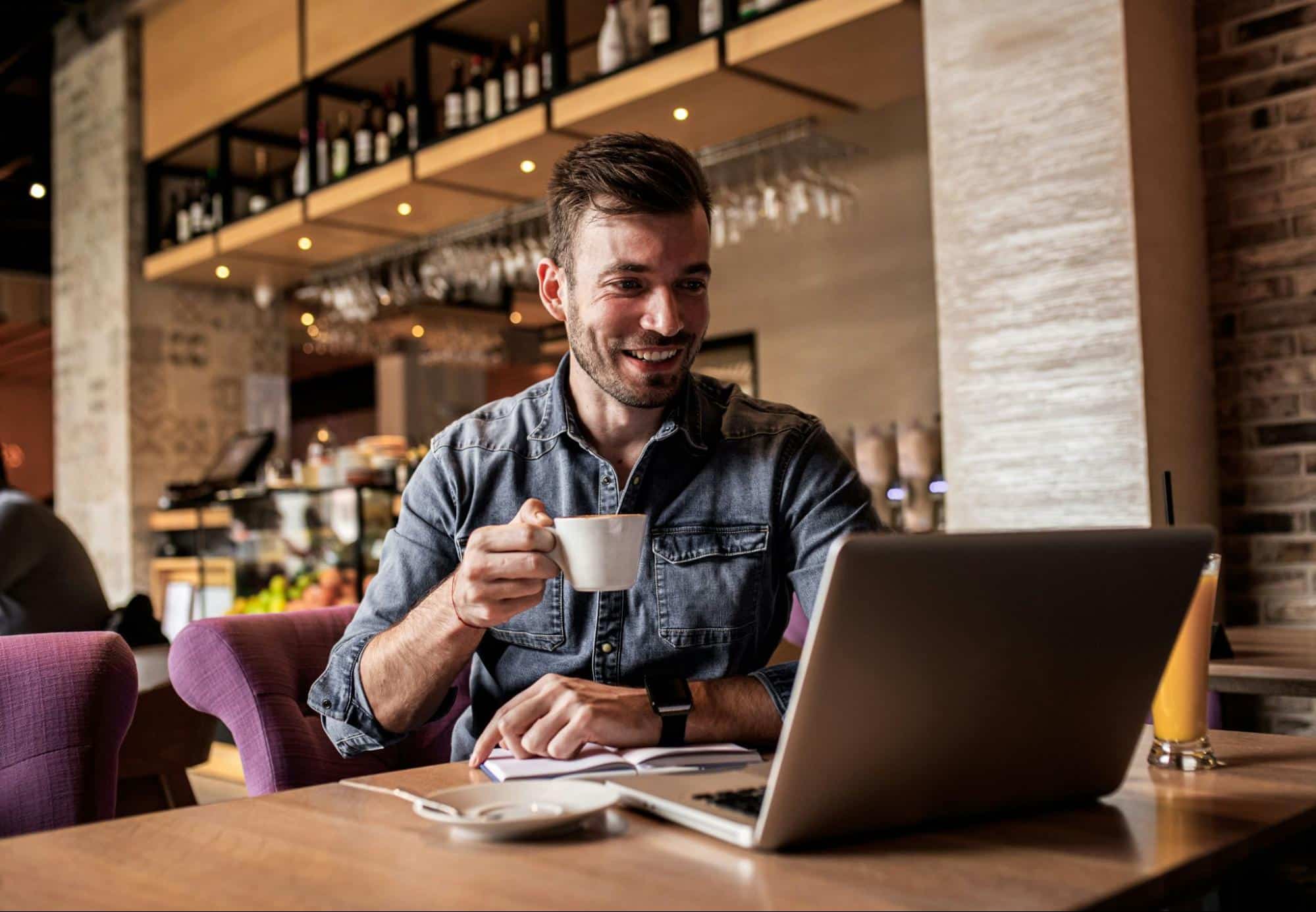 A man drinking coffee