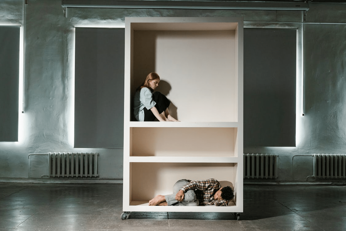 A couple in a cabinet