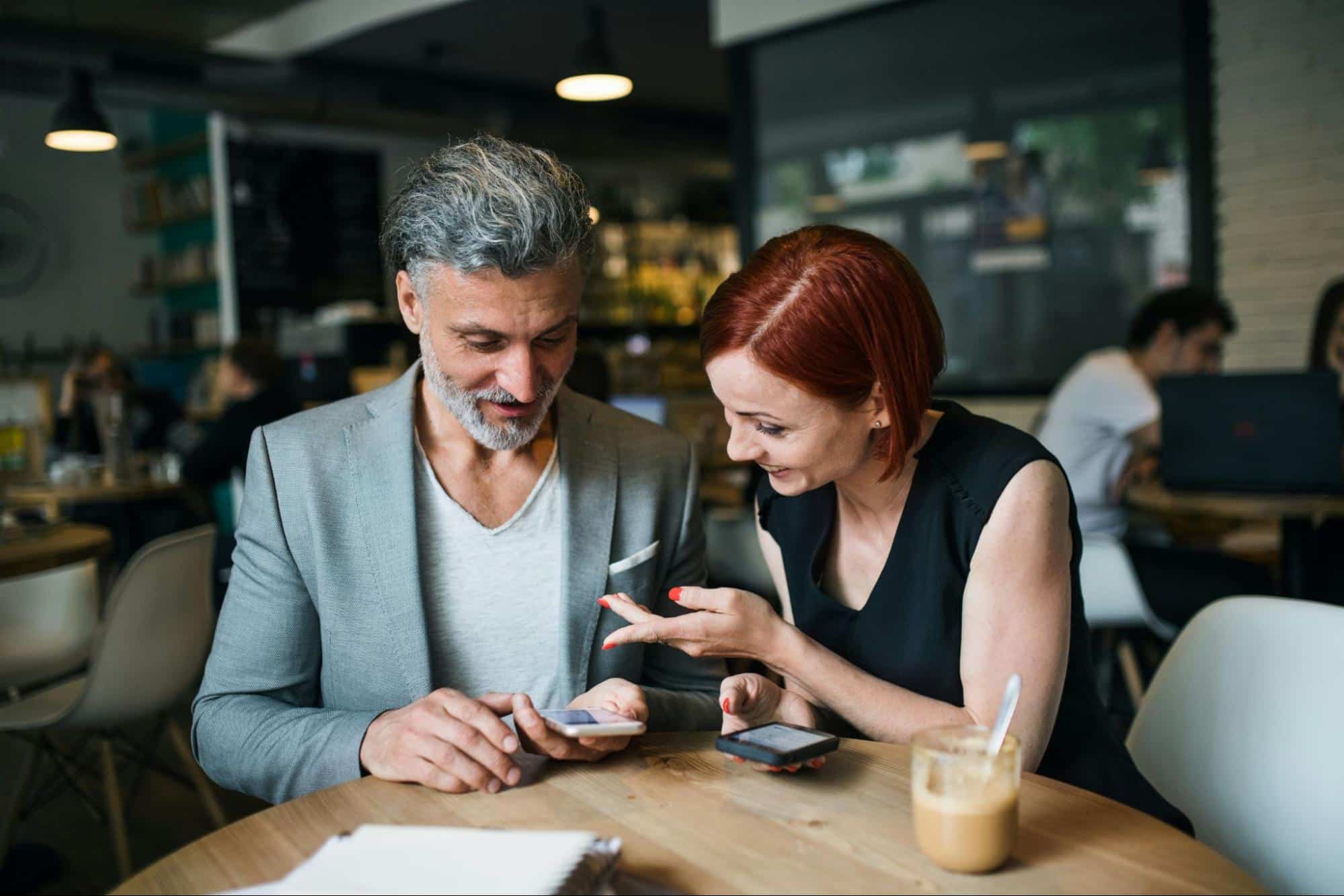 A man and a woman talking