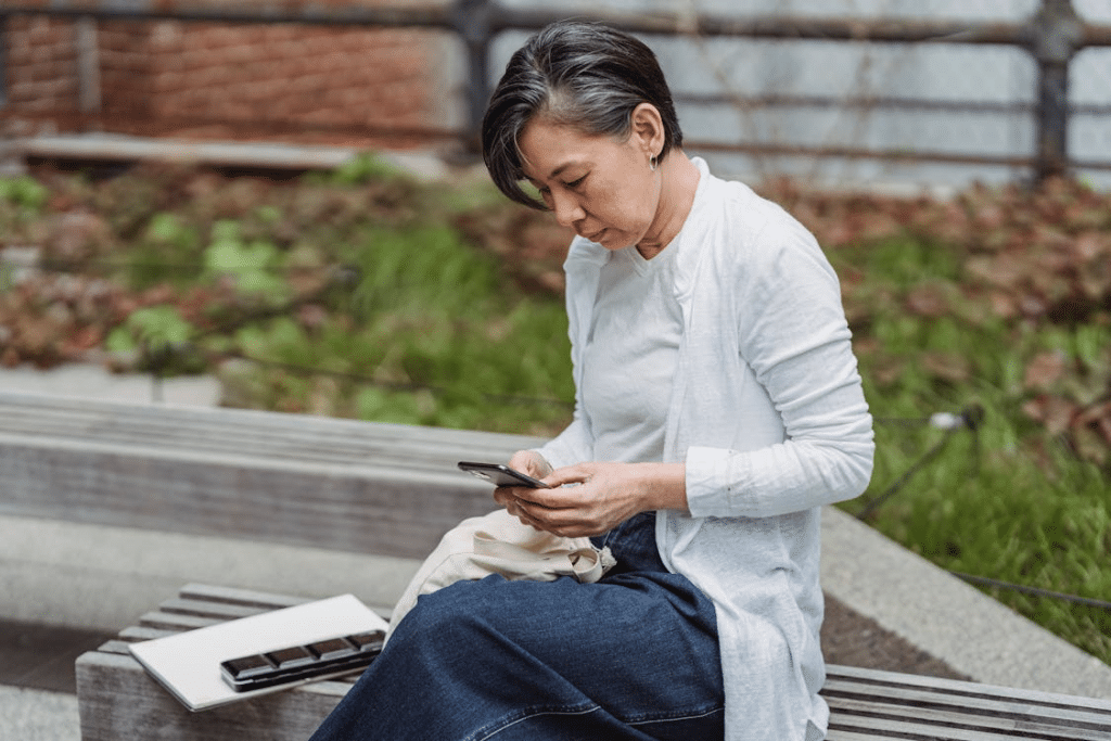 A woman sitting on a bench