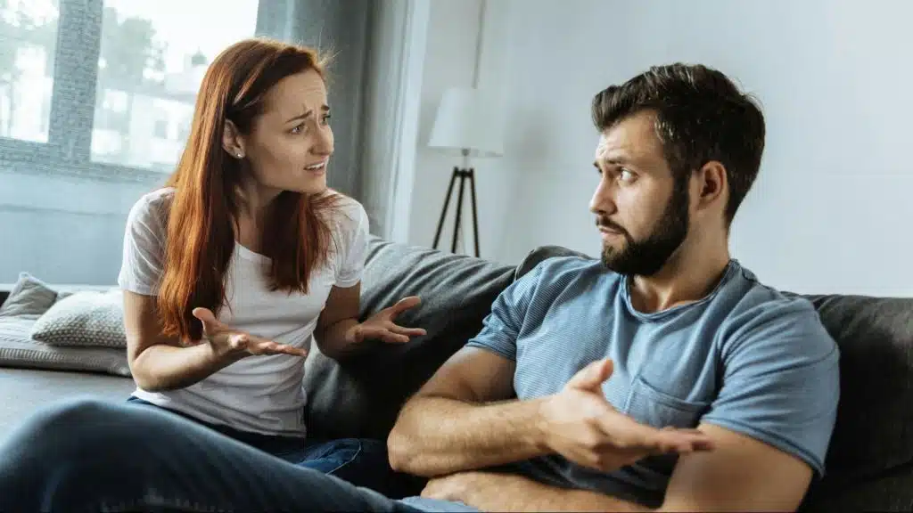 A man and woman irritated with each other