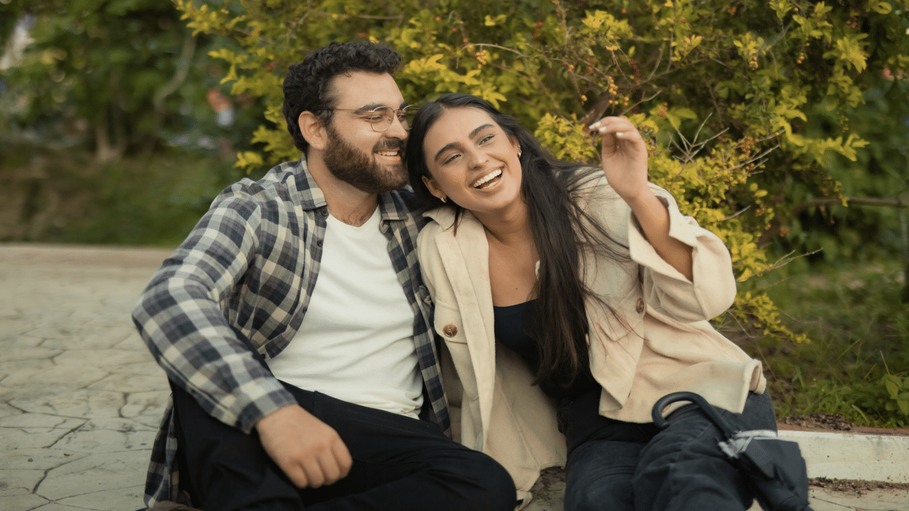 A happy couple at a park