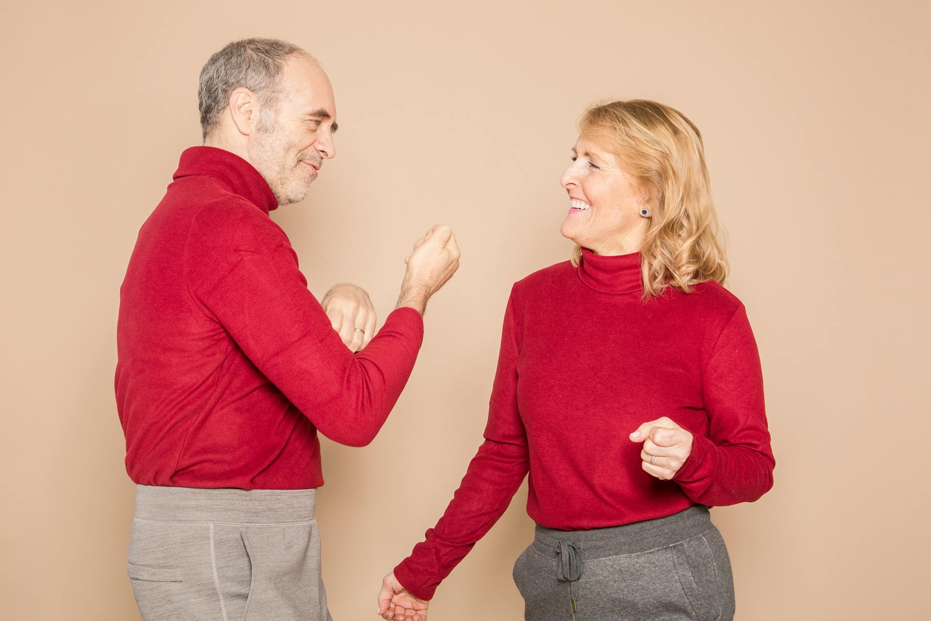 A couple with matching outfits