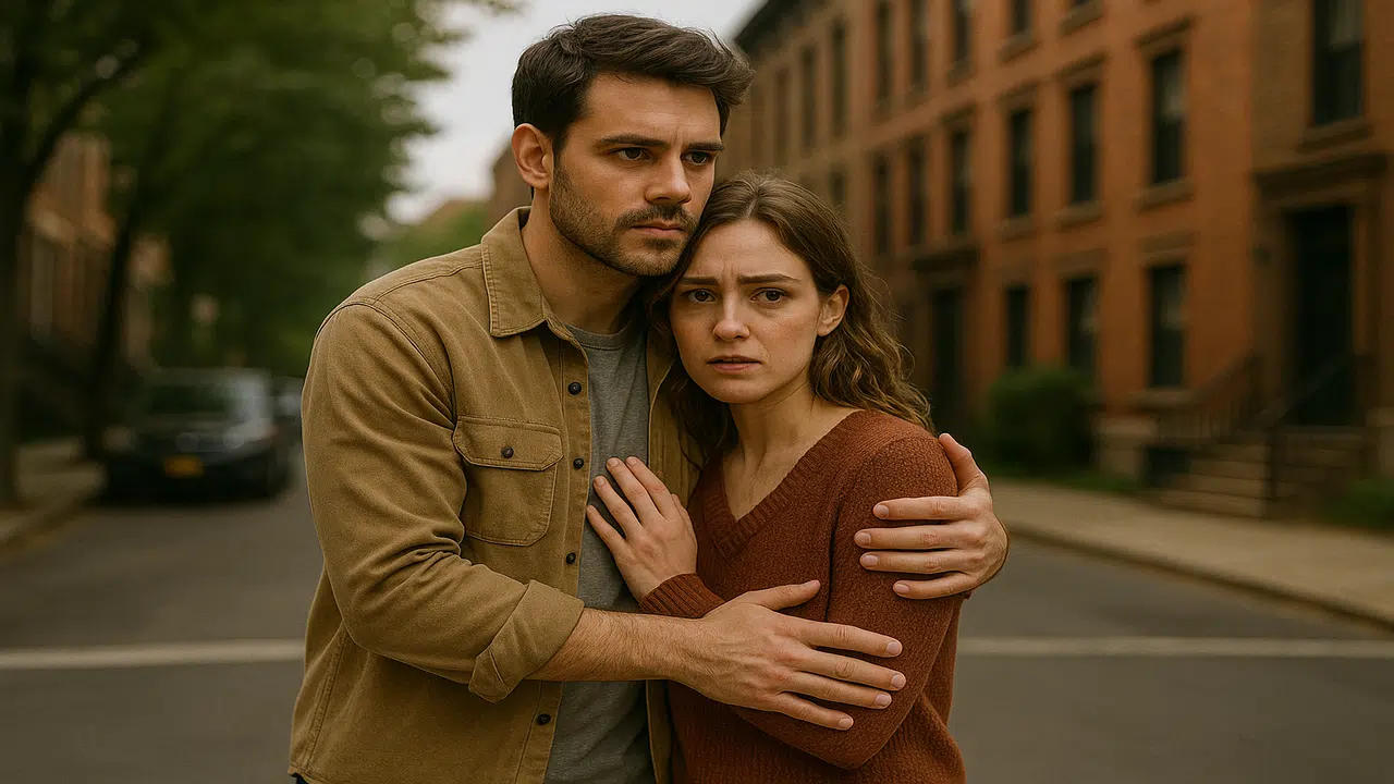 A man being protective of his partner