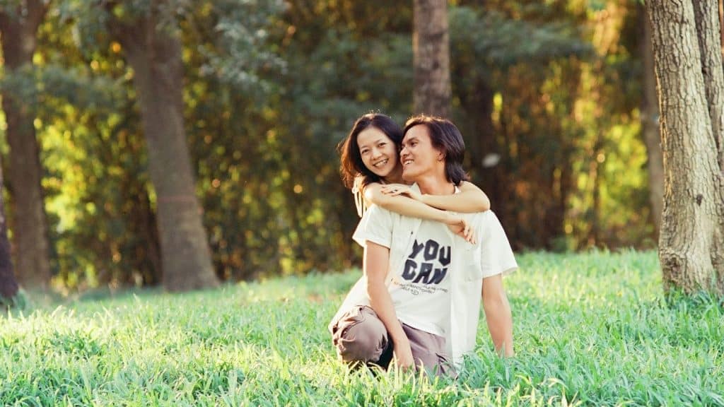 Woman hugging a man