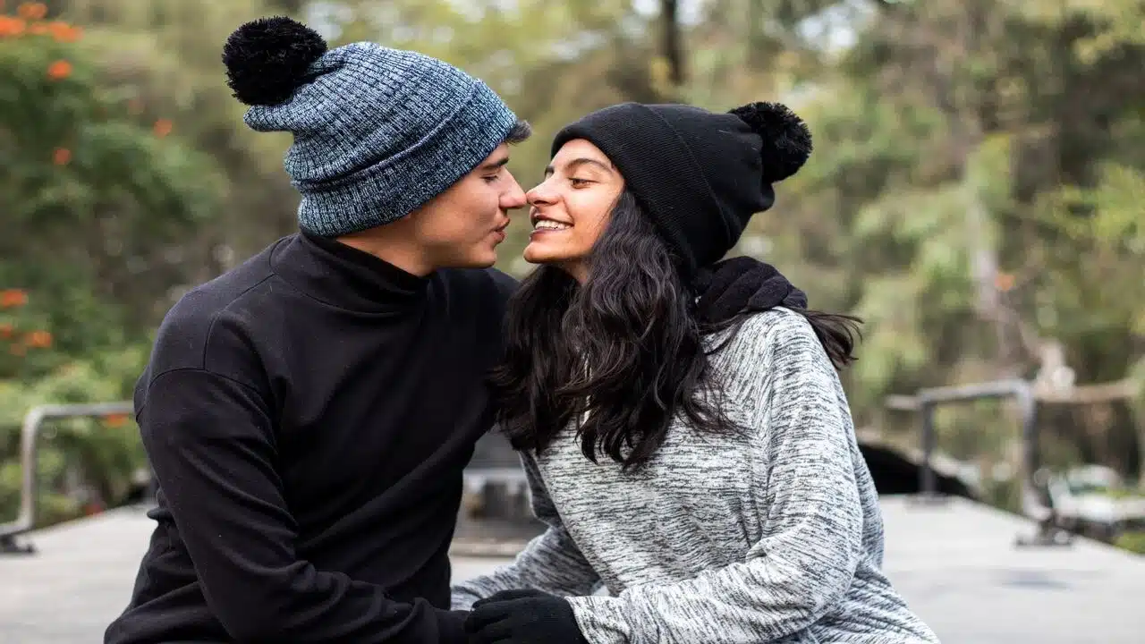 A couple about to kiss