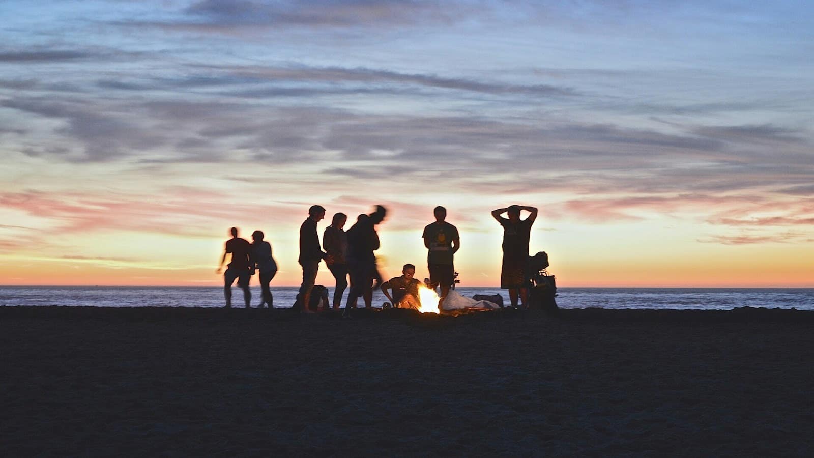 Friends around a bonfire